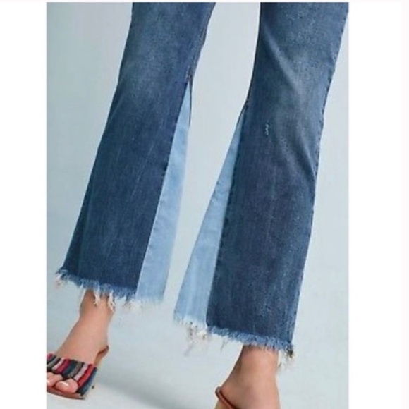 Anthropologie Pilcro High Rise Flare Crop Two Tone Denim Jeans - Picture 2 of 10